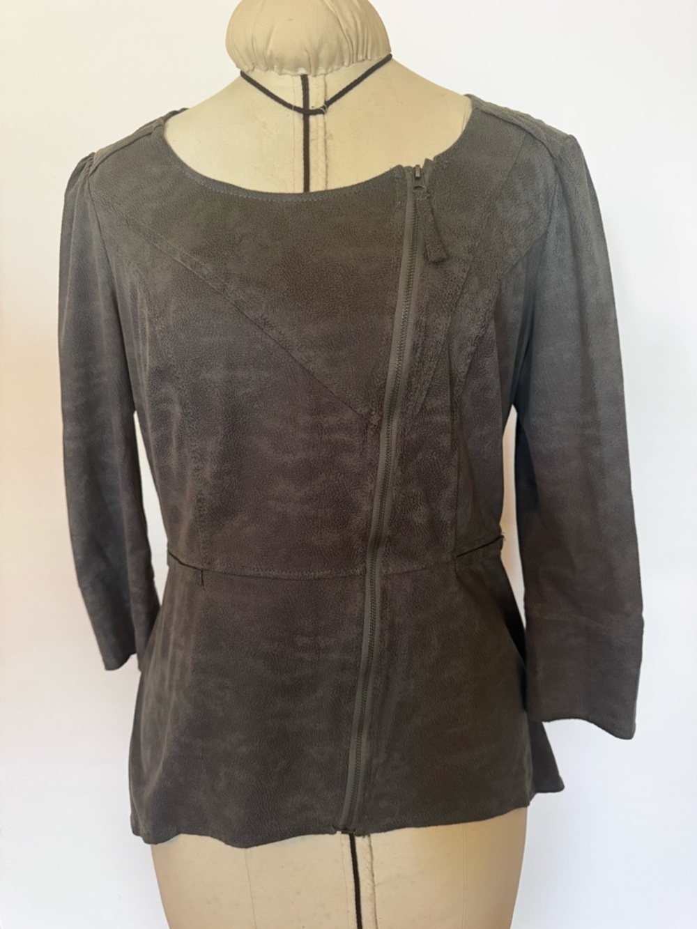 Miilla Clothing Gray Asymmetrical Zip Suede-Look Jacket